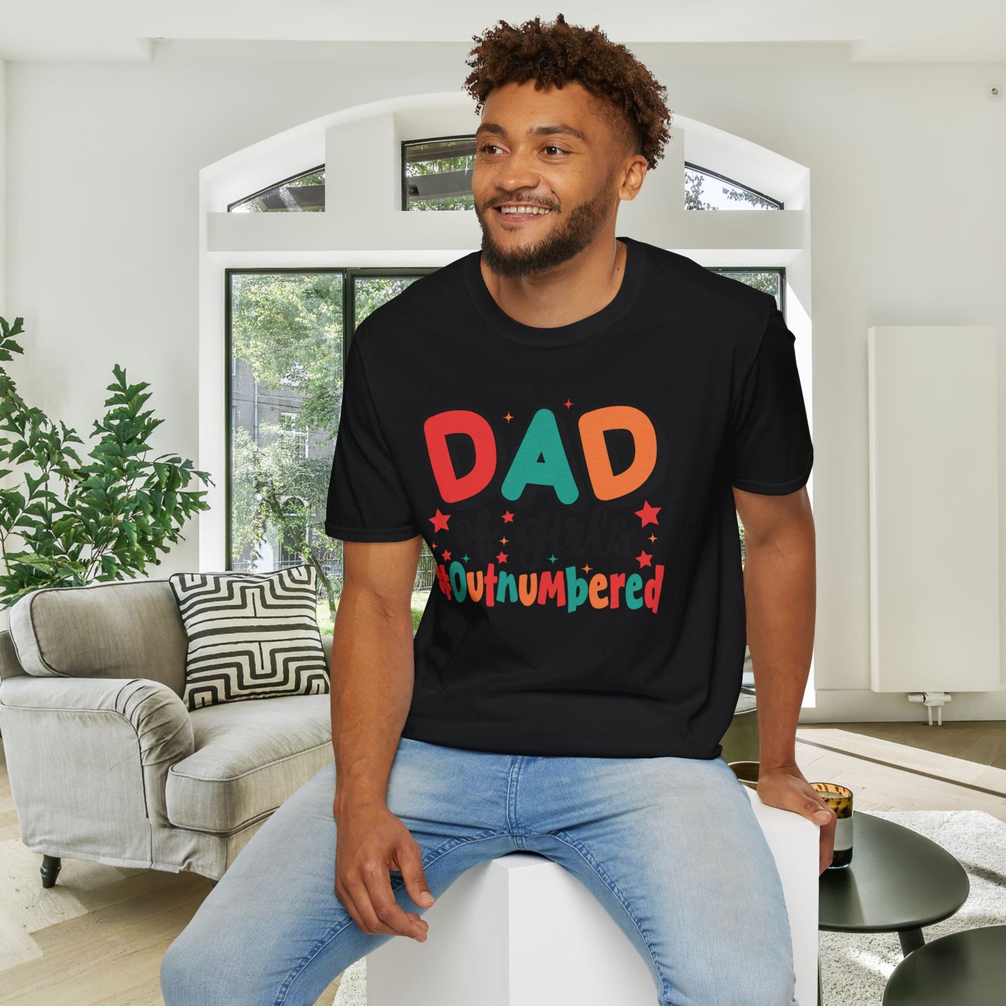 Dad of Girls #Outnumbered Adult T-shirt
