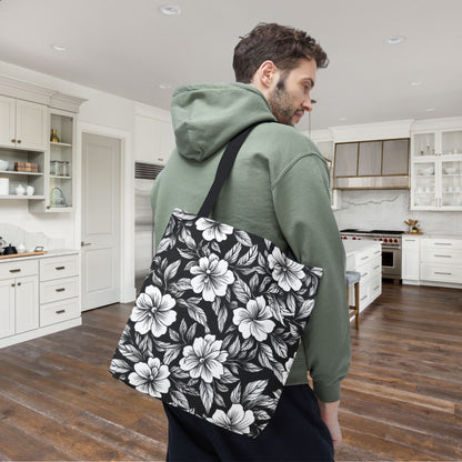 Monochrome Paradise Bloom Canvas Tote Bag