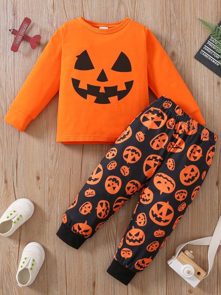 Halloween Cozy Sets – Leggings & Long Sleeve Tops in Pumpkin, Dino & Jack-o’-Lantern