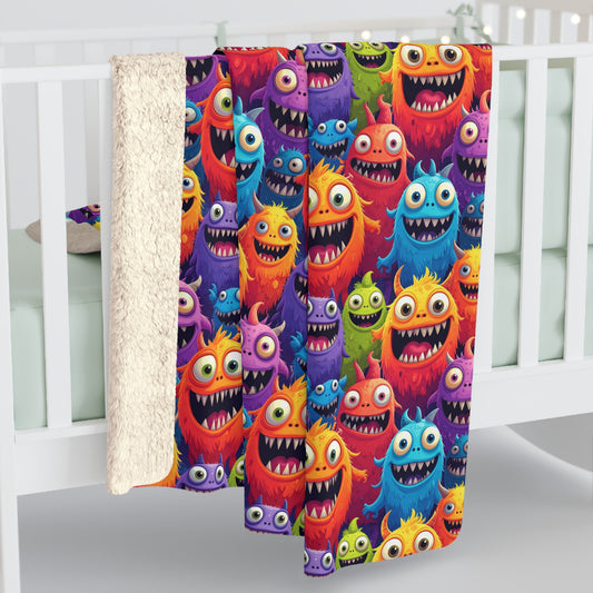 Happy Little Monsters Sherpa Fleece Blanket