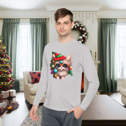 Colorful Christmas Tree Kitty Adult Long Sleeve Tee