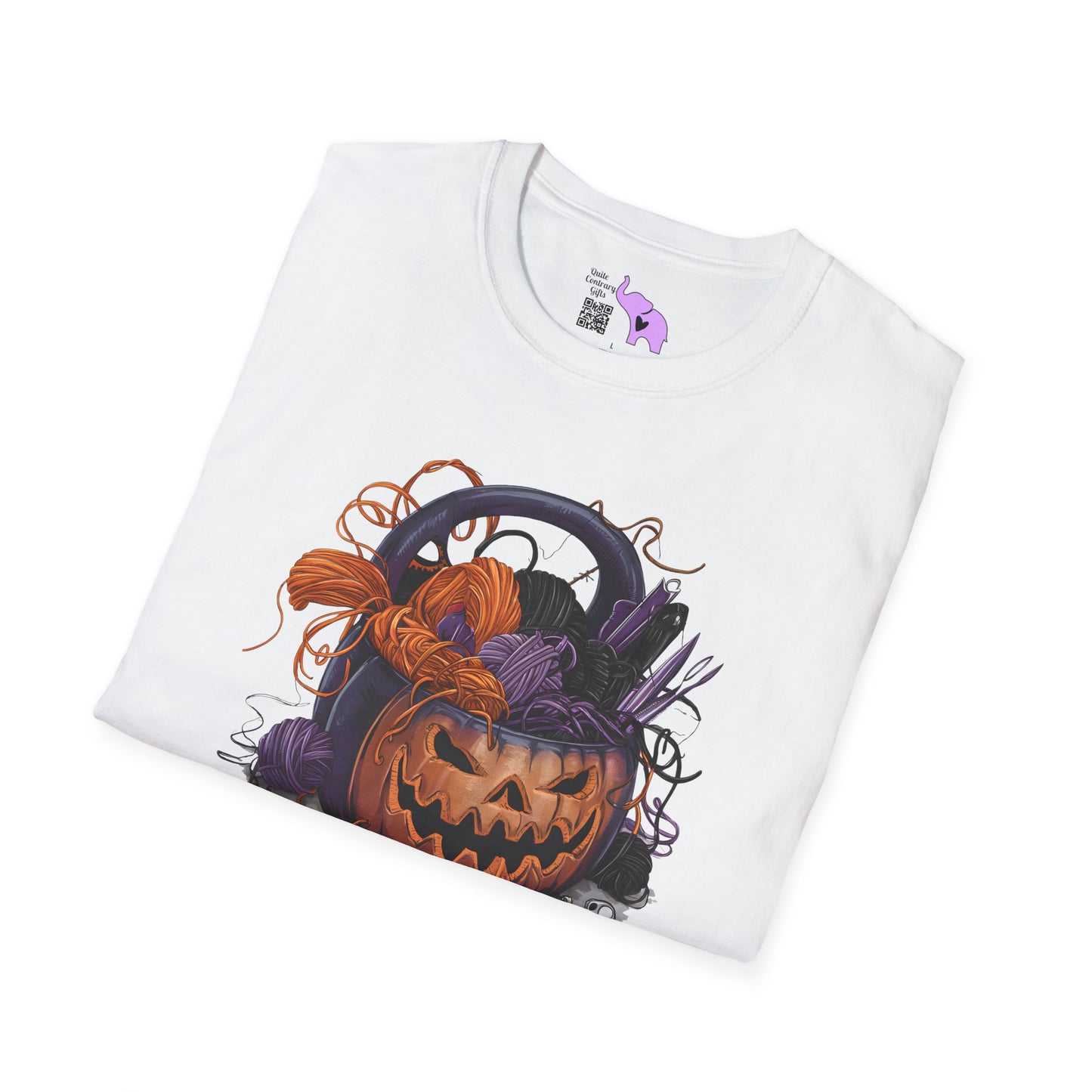 Spooky Pumpkin Yarn Basket Adult T-shirt