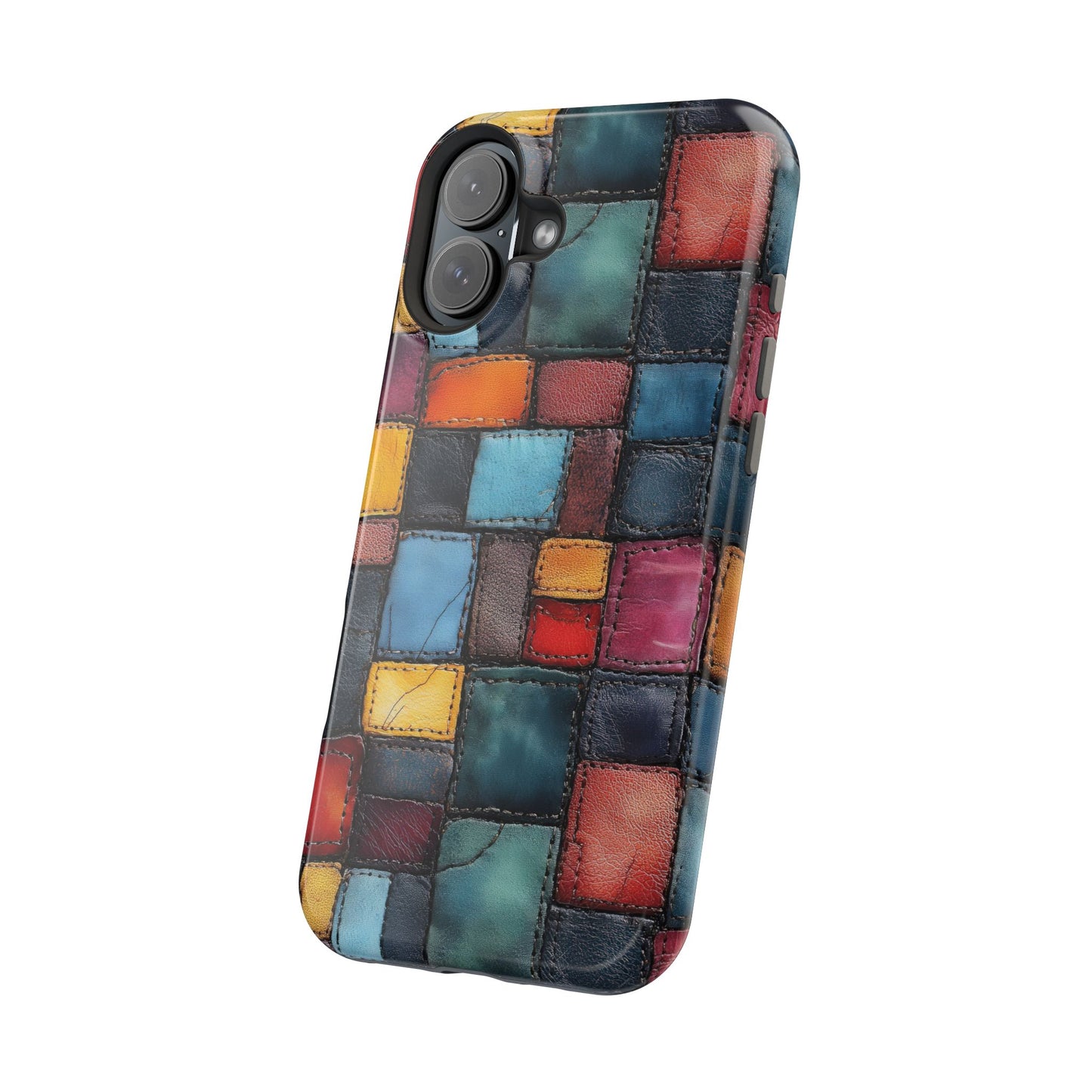 Coloerful Leather Patchwork MagSafe® Compatible Tough Case for iPhone