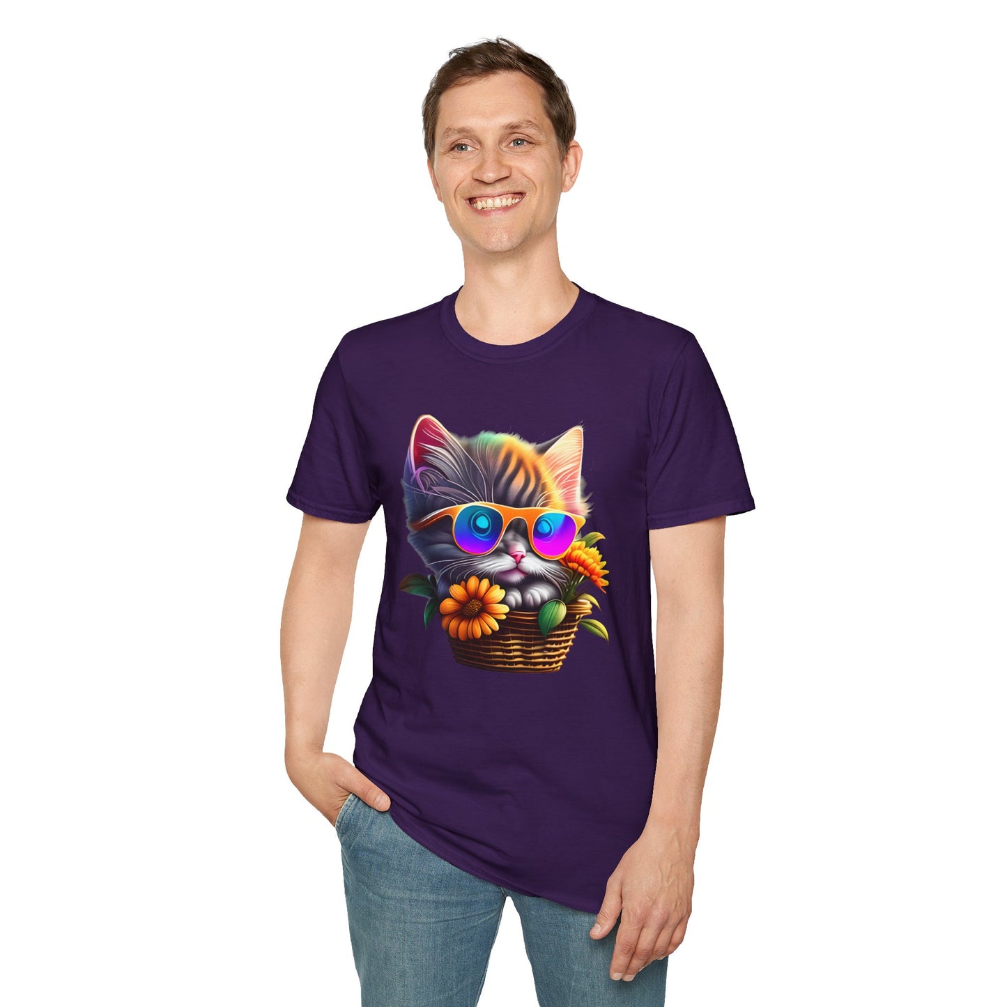 Cool Colorful Kitten in Flowers T-shirt