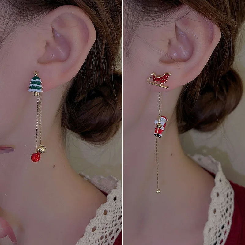 Adorable Moving Santa Claus Long Tassel Earrings Sets