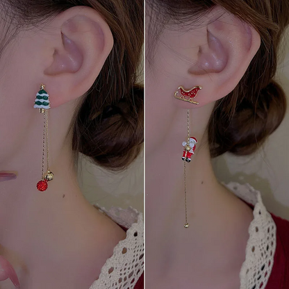 Adorable Moving Santa Claus Long Tassel Earrings Sets