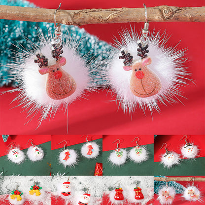 Winter Snowflake Fuzzy Hair Ball Earrings Variety