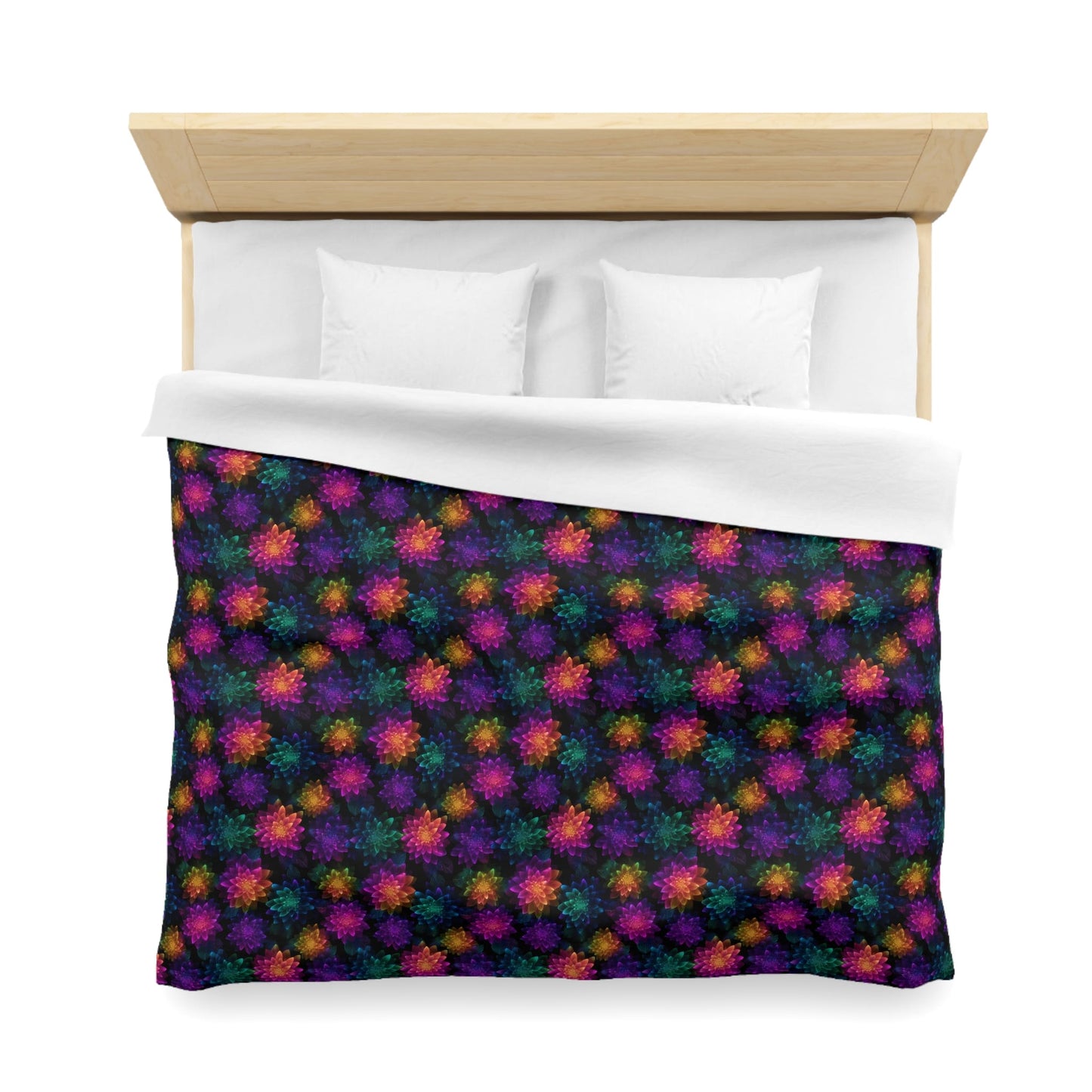 Neon Lotus Blooms Microfiber Duvet Cover