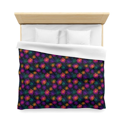Neon Lotus Blooms Microfiber Duvet Cover