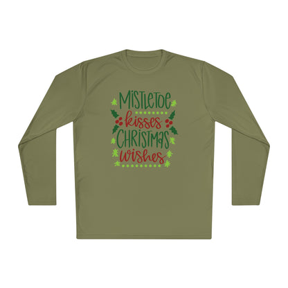 Mistletoe Kisses Christmas Wishes Adult Long Sleeve Tee