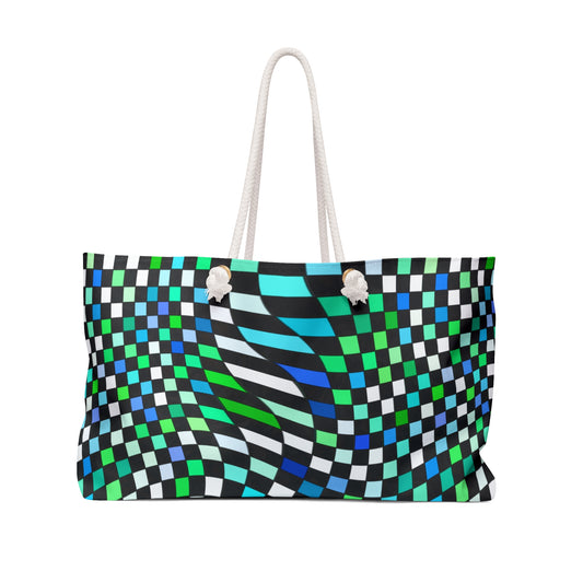 Warped Green Checkered Weekender Bag