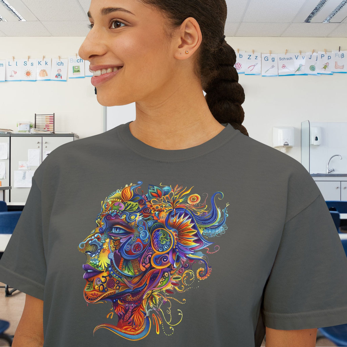 Colorful Paisley Woman Profile Women's Boxy Tee