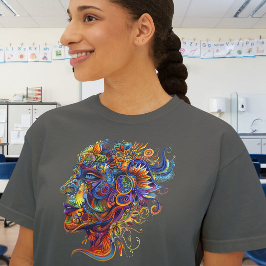 Colorful Paisley Woman Profile Women's Boxy Tee