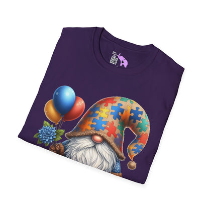 Autism Awarness Gnome w/Balloons Adult T-shirt