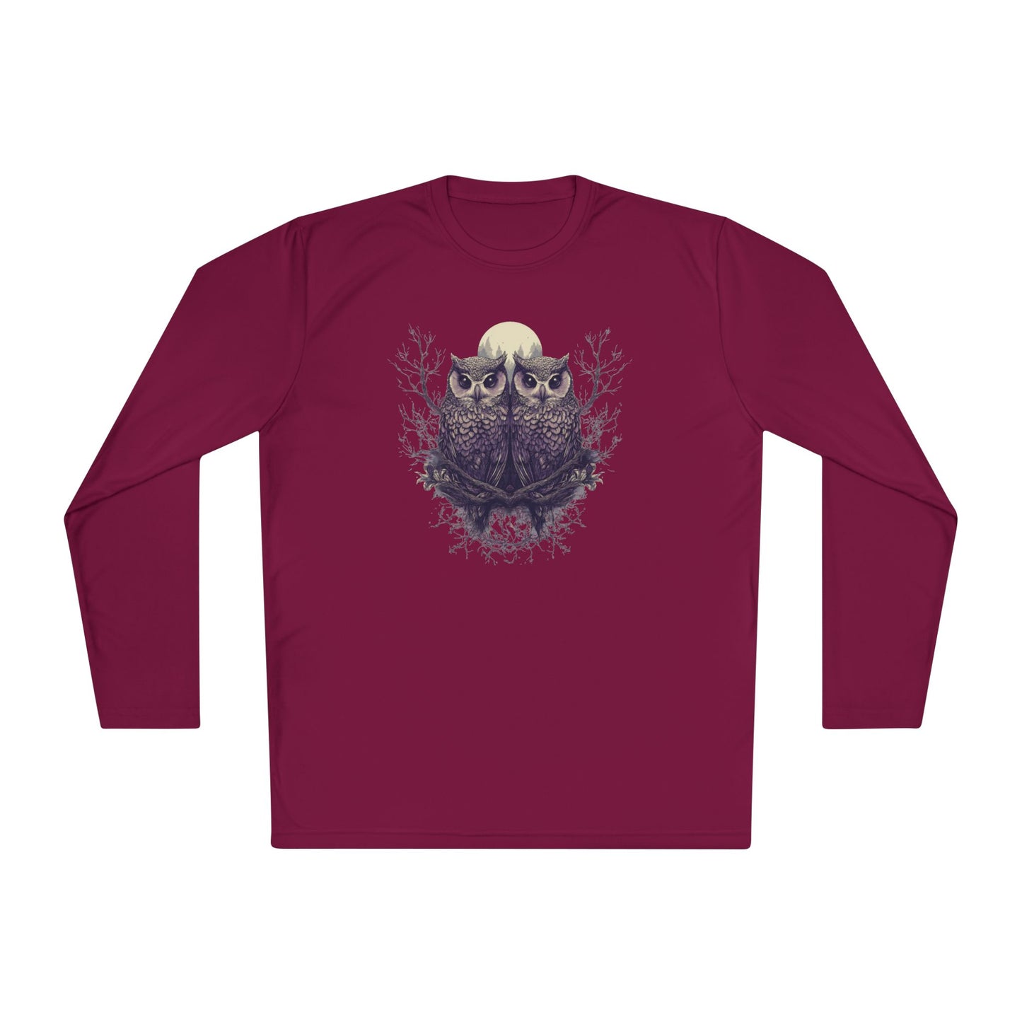 Owls with Full Moon Adult Long Sleeve Tee