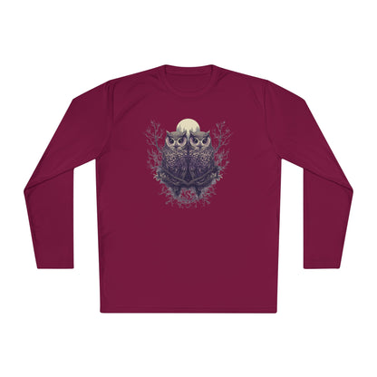 Owls with Full Moon Adult Long Sleeve Tee