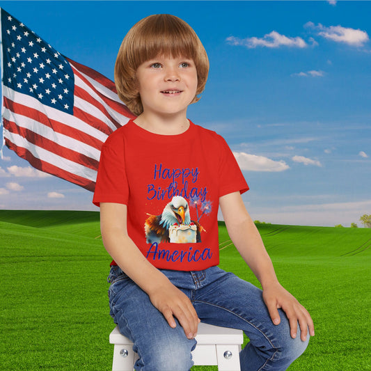 Happy Birthday America (Eagle Eating Cake) Heavy Cotton™ Toddler T-shirt