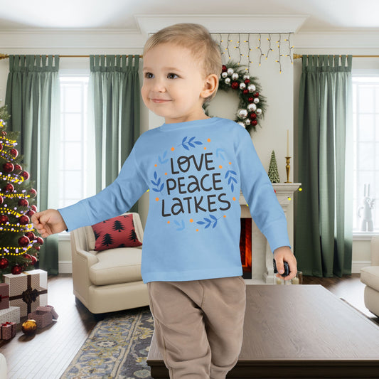 Hanukkah Love Peace Latkes Toddler Long Sleeve Tee