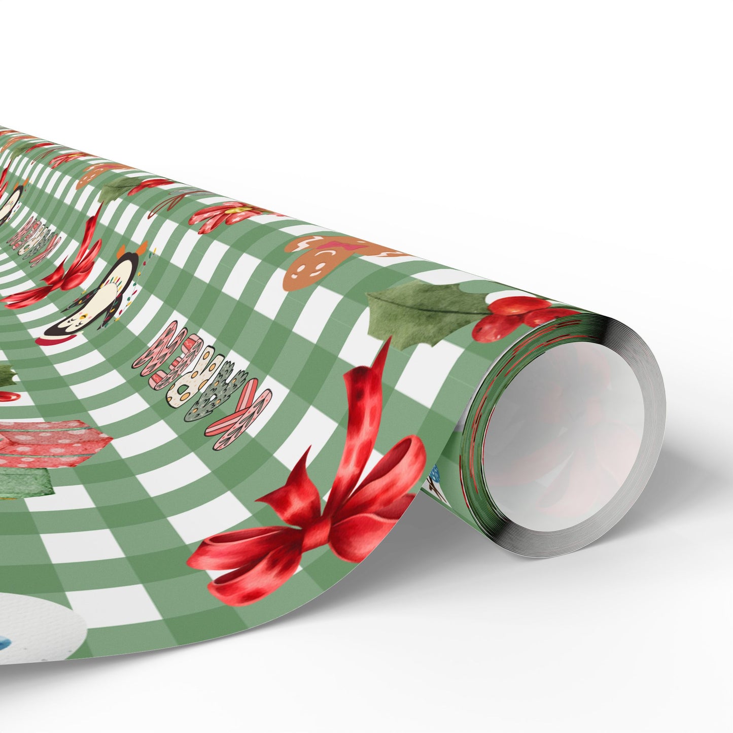 Green Checkered Christmas Custom Wrapping Paper (Karen)