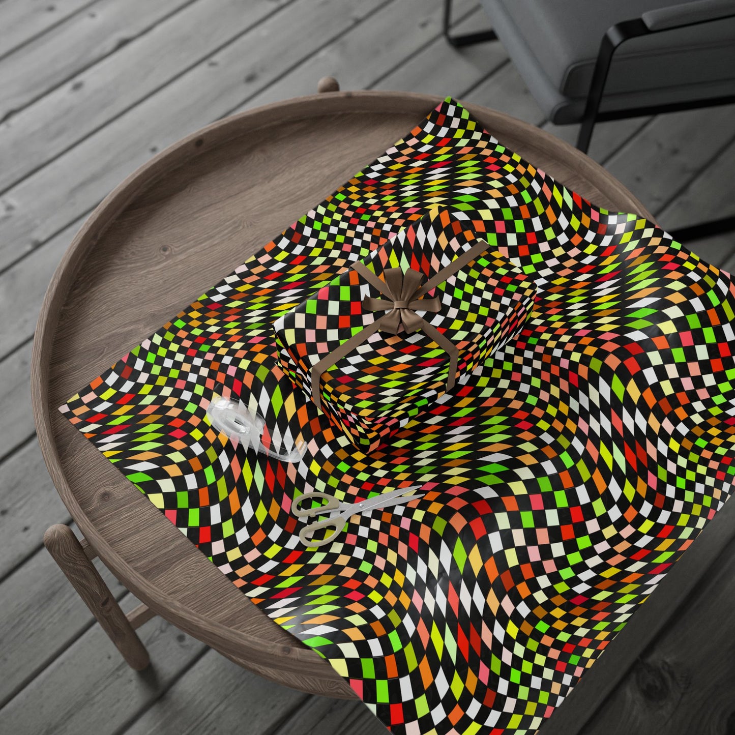 Warped Yellow/Green Checkered Wrapping Paper