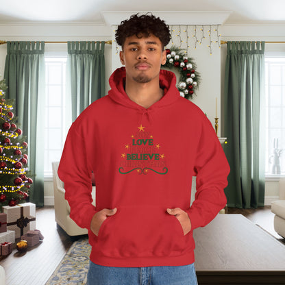 Joy Love Peace Believe Christmas Adult Heavy Blend™ Hooded Sweatshirt