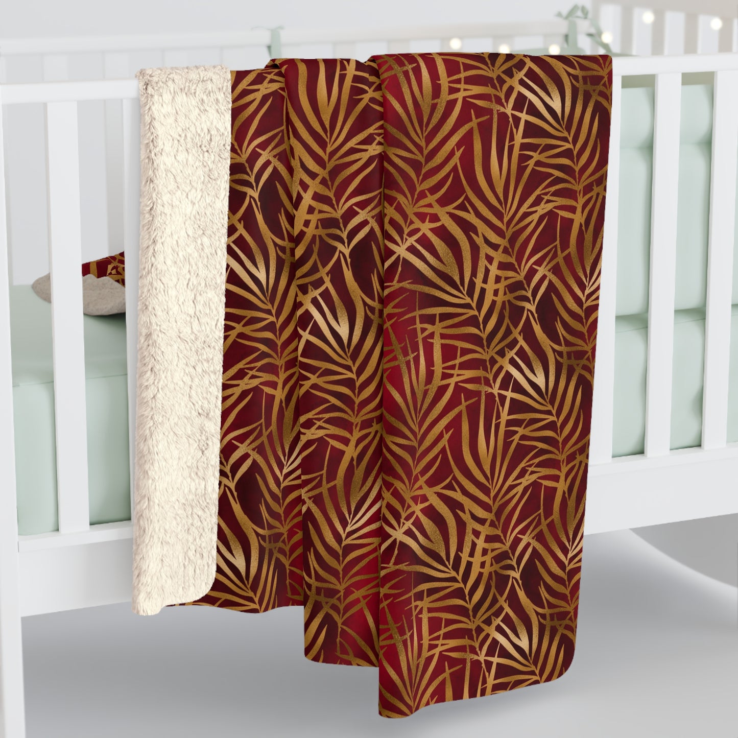 Crimson Palm Veil Fleece Blanket