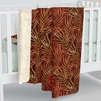 Crimson Palm Veil Fleece Blanket