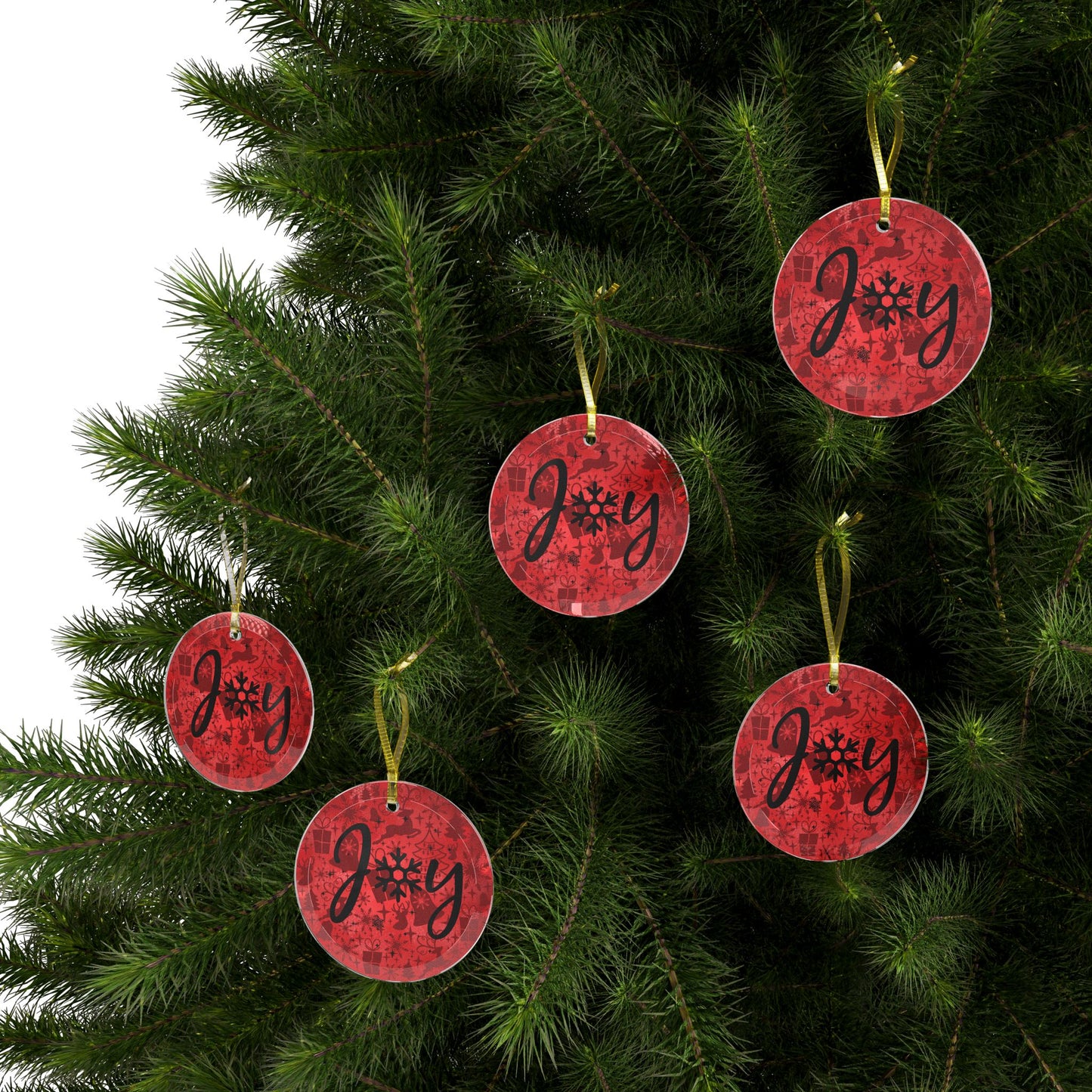 Joy Red Decorations Background Glass Ornament