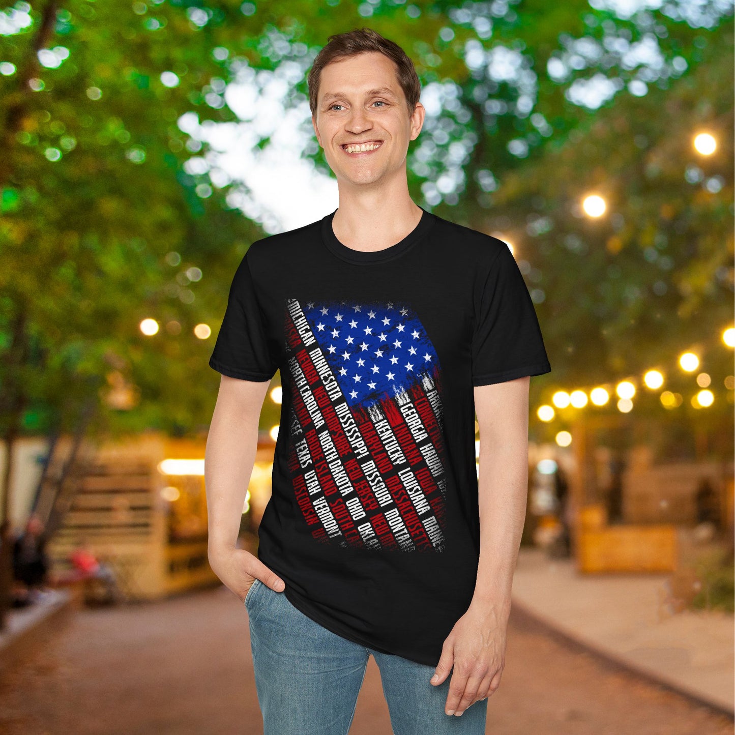 American Flag w/State Names Adult T-Shirt