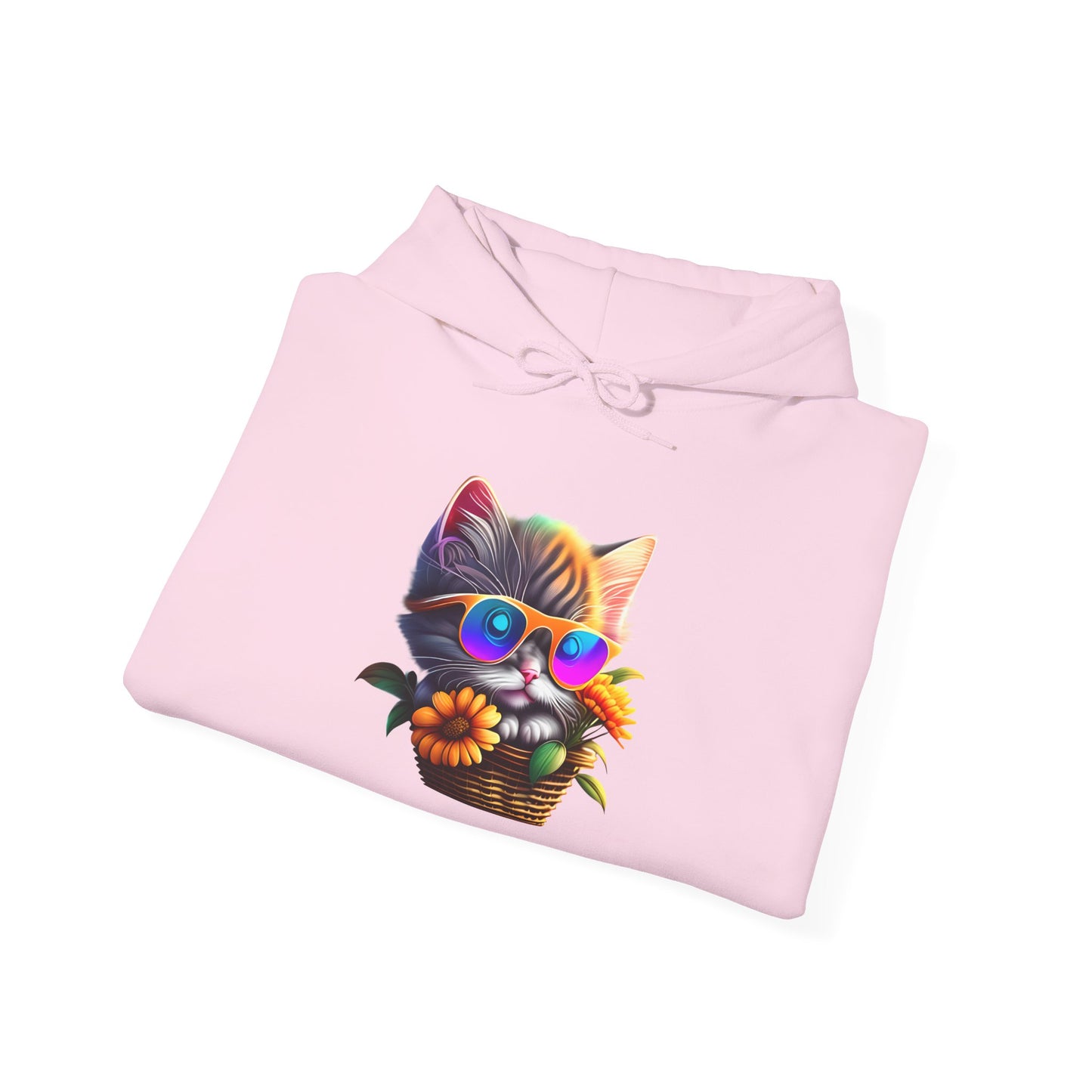 Cool Colorful Kitten in Flowers Heavy Blend™ Hooded Sweatshirt