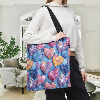 Color Pop Stitched Hearts Canvas Tote Bag