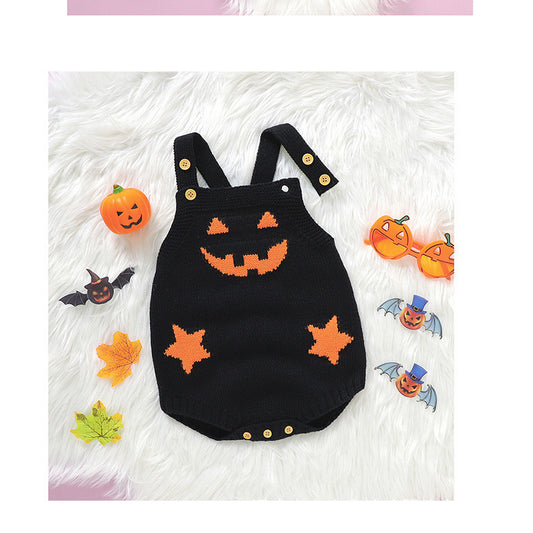 Halloween Pumpkin Knitted Baby Romper