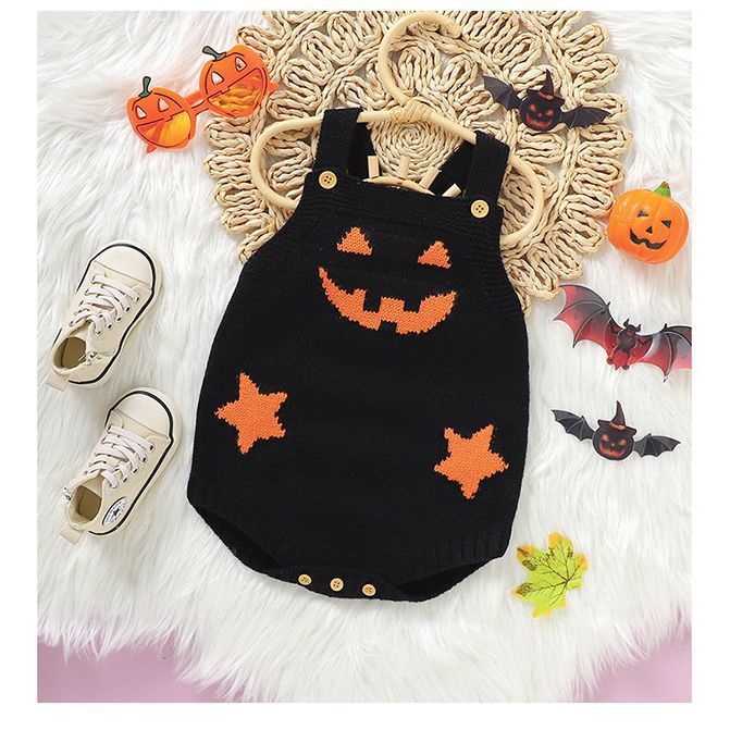 Halloween Pumpkin Knitted Baby Romper