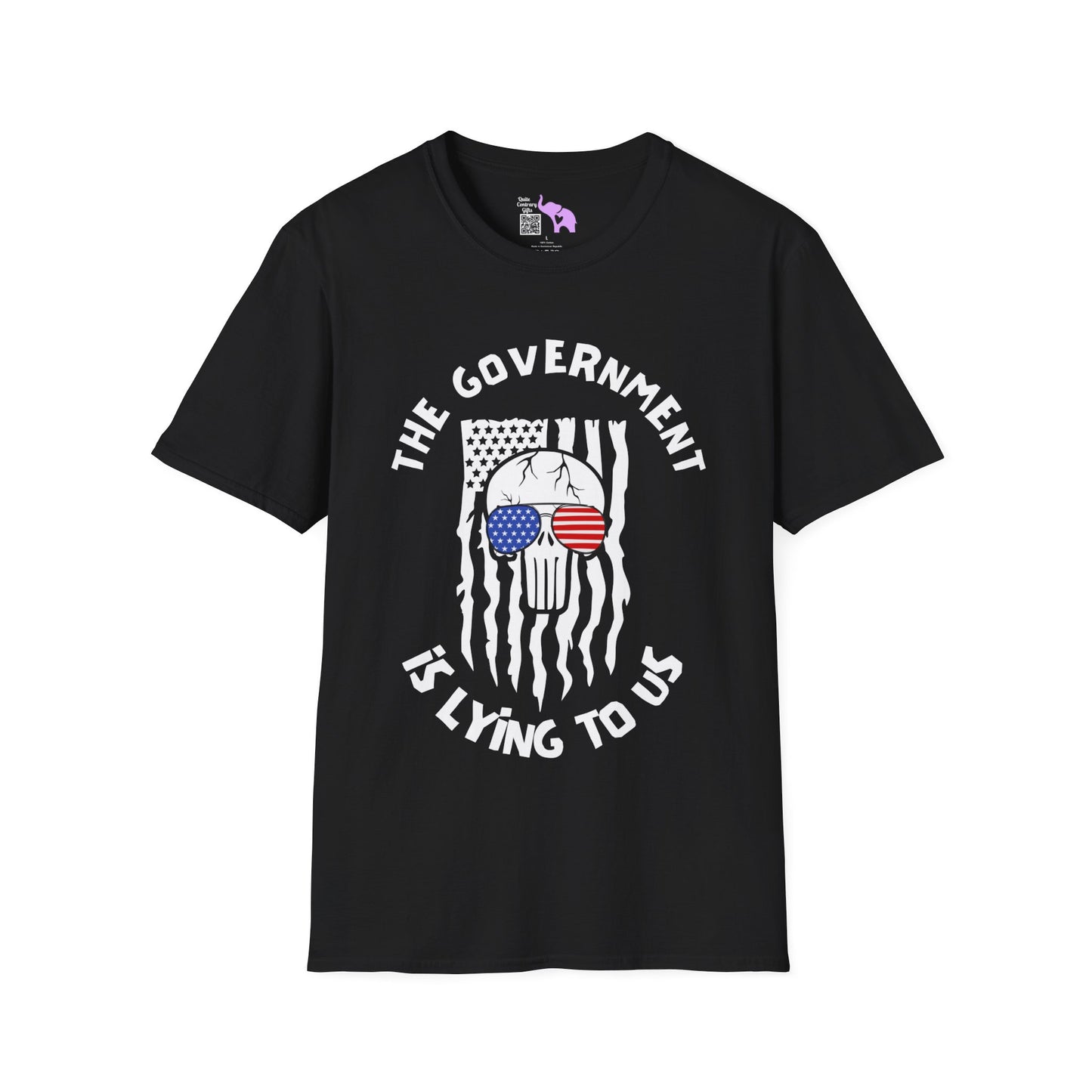 The Government is Lying To Us Skull w/Glasses over Flag T-shirt