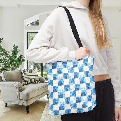 Cozy Blue Checkered Canvas Tote Bag