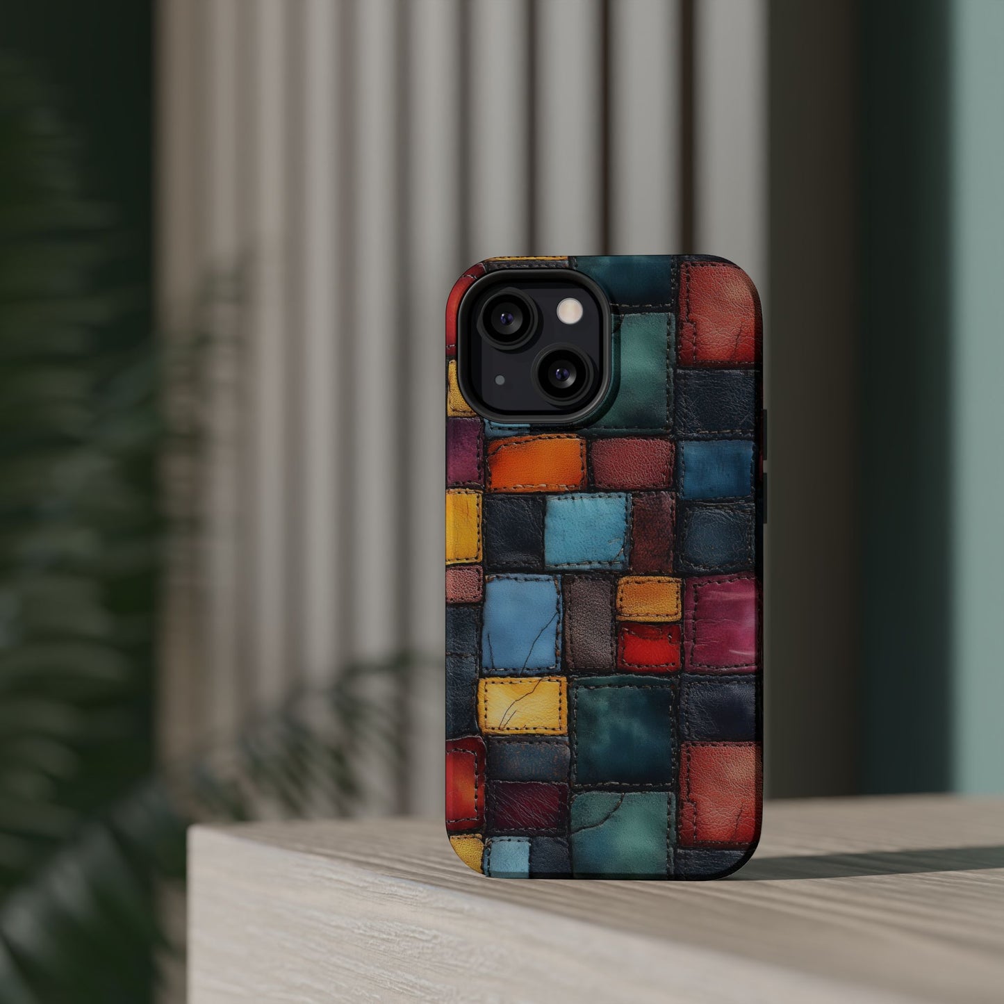 Coloerful Leather Patchwork MagSafe® Compatible Tough Case for iPhone