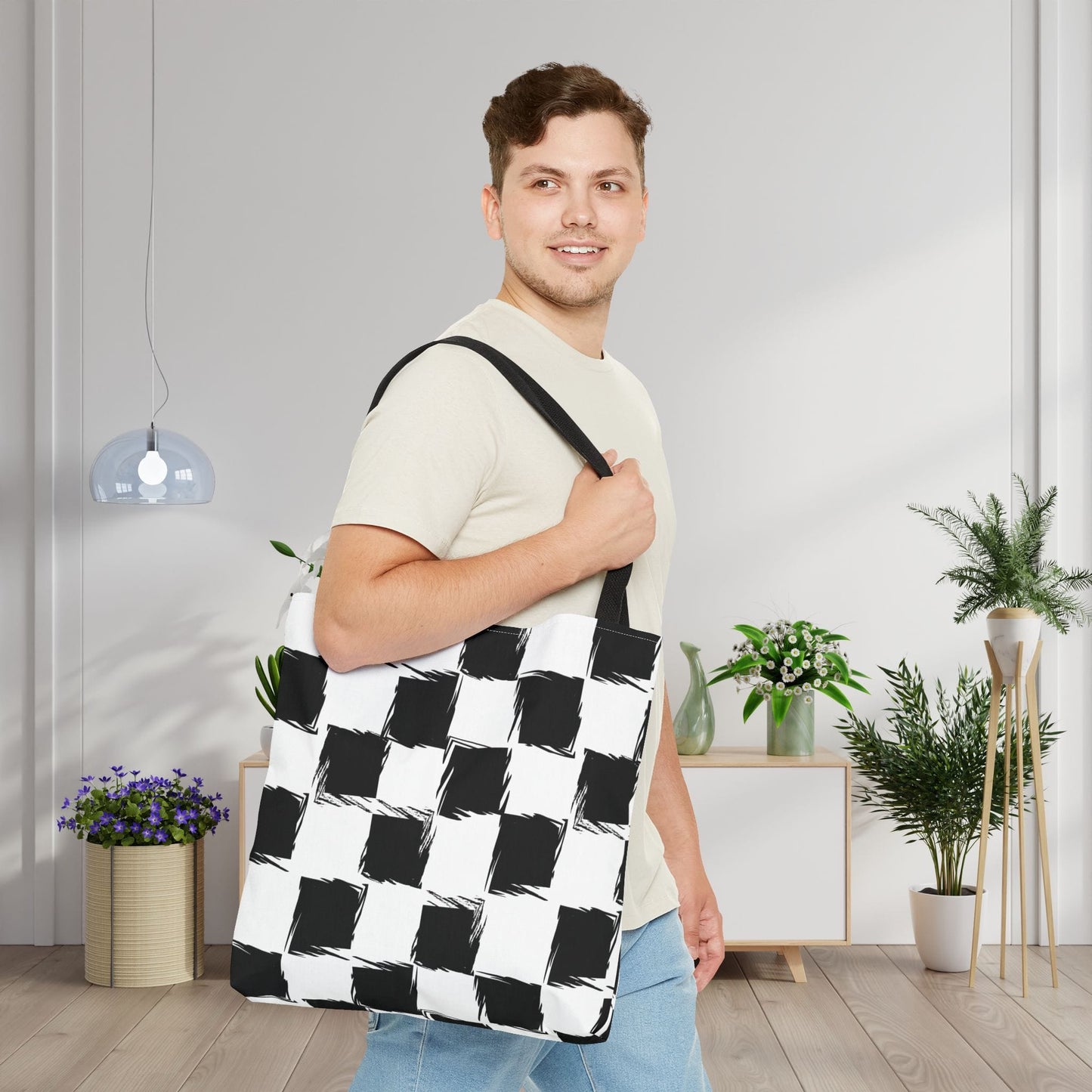 Distorted Check Canvas Tote Bag