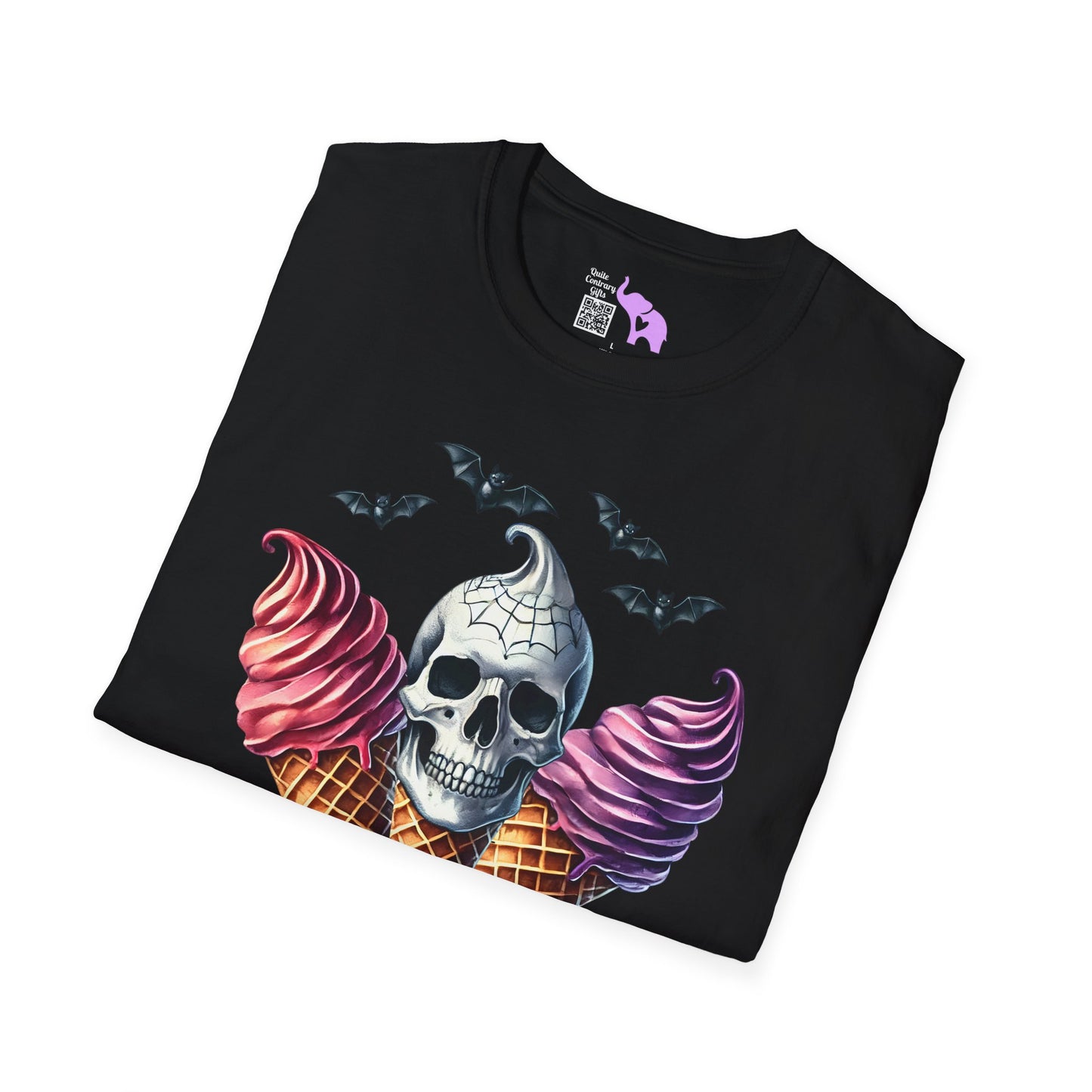 Cute Ice Cream Cone Skull w/Bats Adult T-shirt