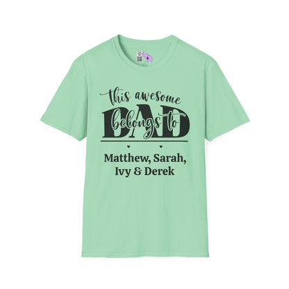 ""This Awesome Dad Belongs To... Adult T-shirt (Personalizable)