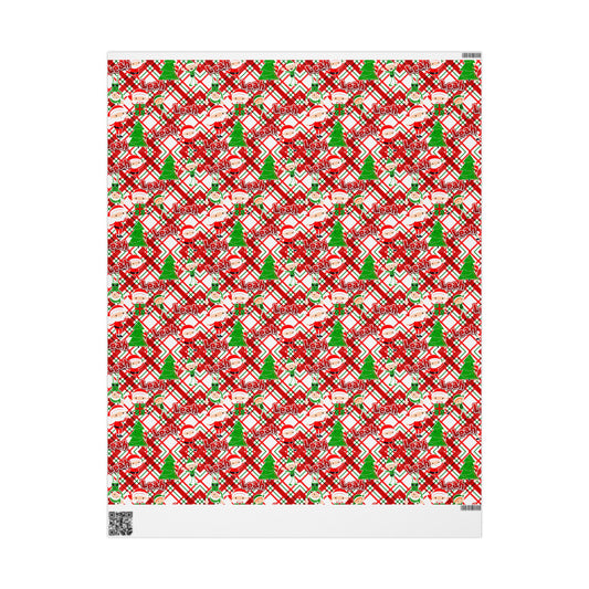 Playful Skinny Santa & Elves Christmas Custom Wrapping Paper (Leah)