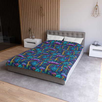 Trippy Purple Mushrooms Microfiber Duvet Cover