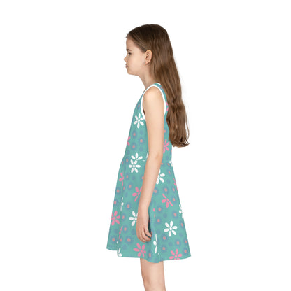 Teal Garden Blooms Girls' Sleeveless Sundress