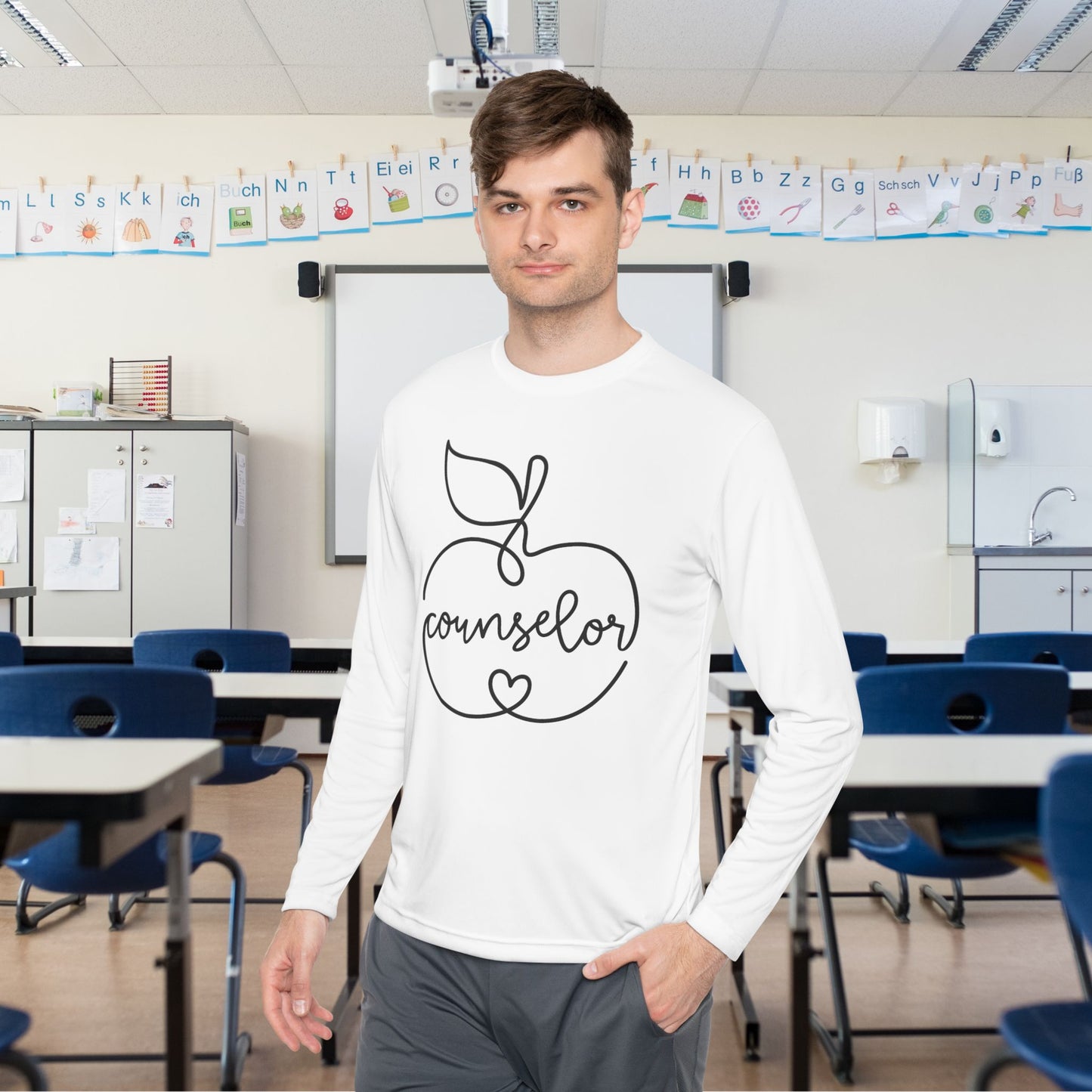 Counselor w/Apple Adult Long Sleeve Tee