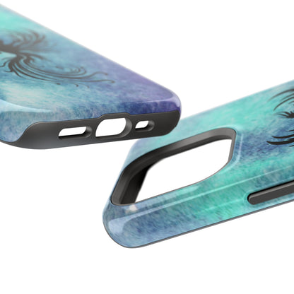 Phoenix Silhouette Over Teal Nebula MagSafe® Compatible Tough Case for iPhone