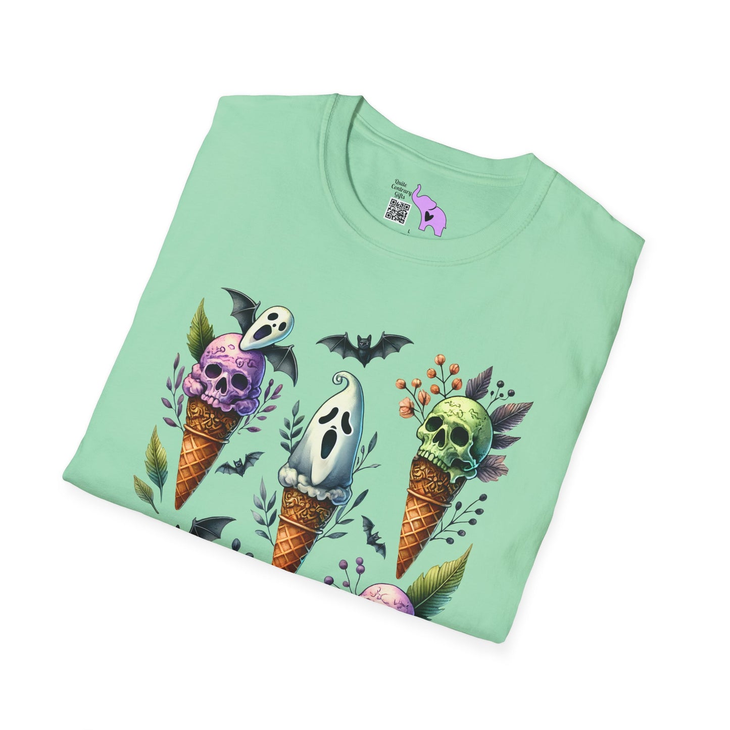 Ice Cream Cones w/Pumpkins and Ghost Adult  T-shirt