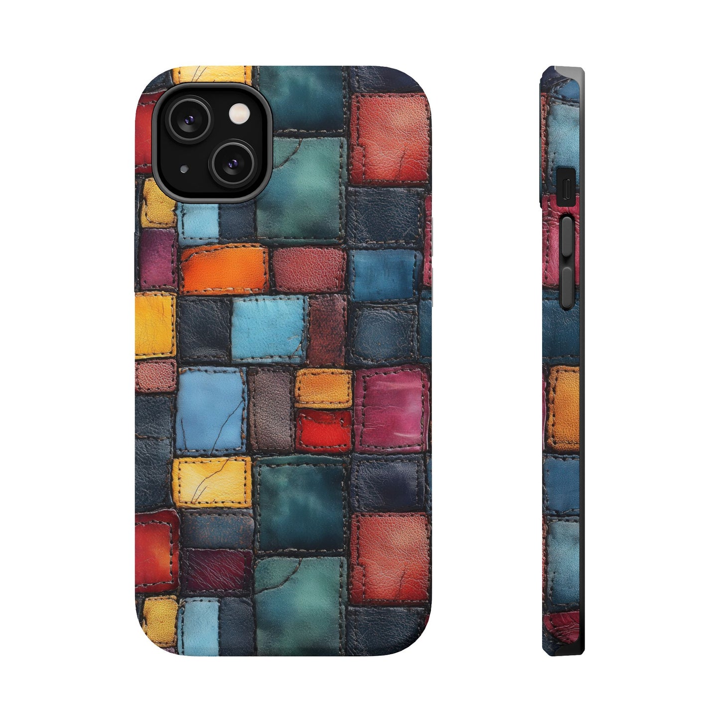 Coloerful Leather Patchwork MagSafe® Compatible Tough Case for iPhone