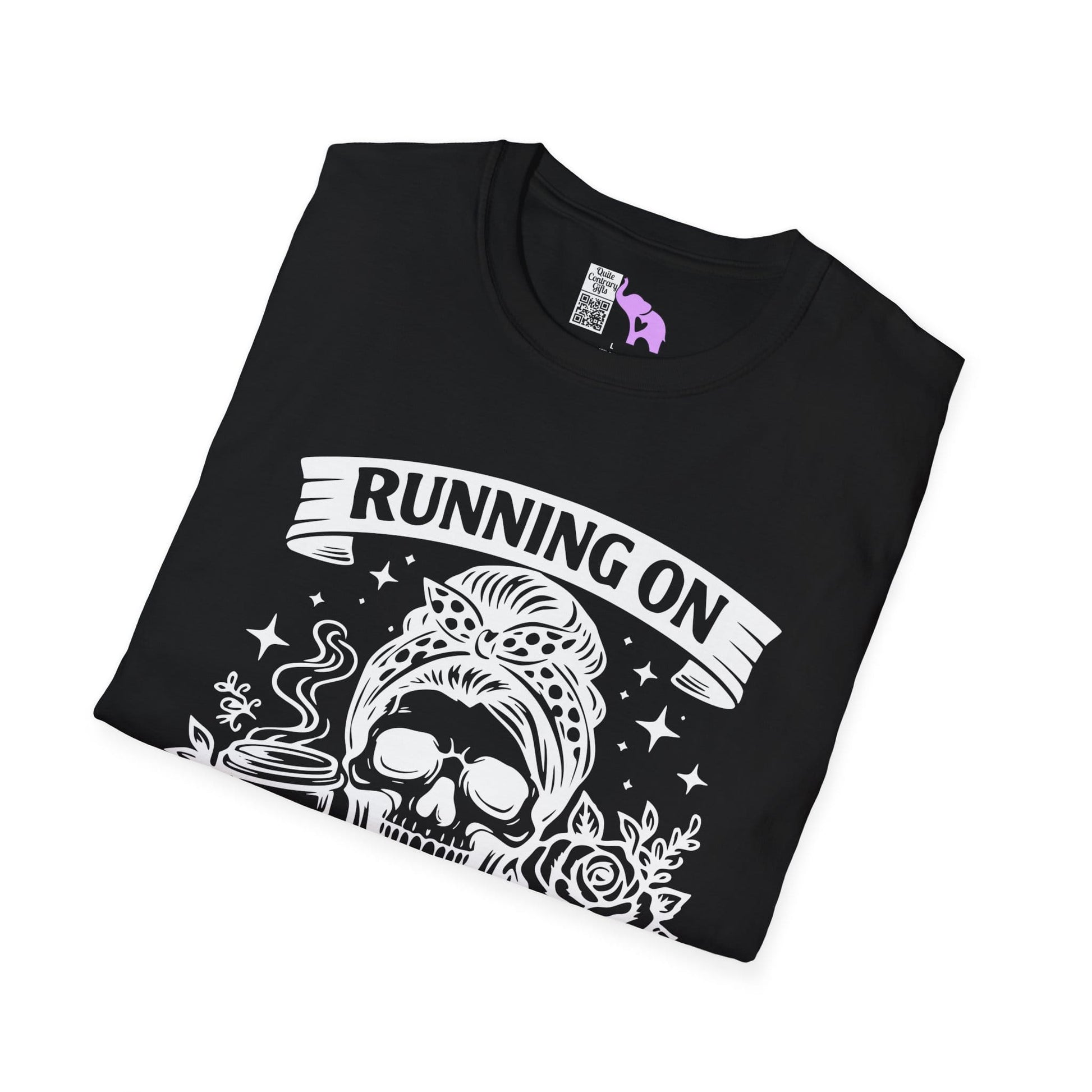 Running on Caffeine and Sarcasm (Roses) Adult T-shirt