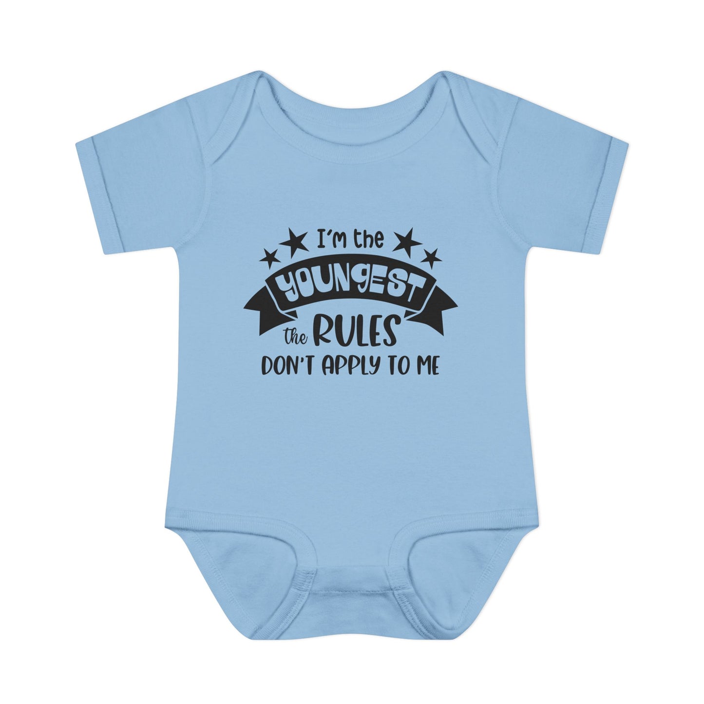 I'm The Youngest The Rules Don't Apply To Me Infant Baby Rib Bodysuit
