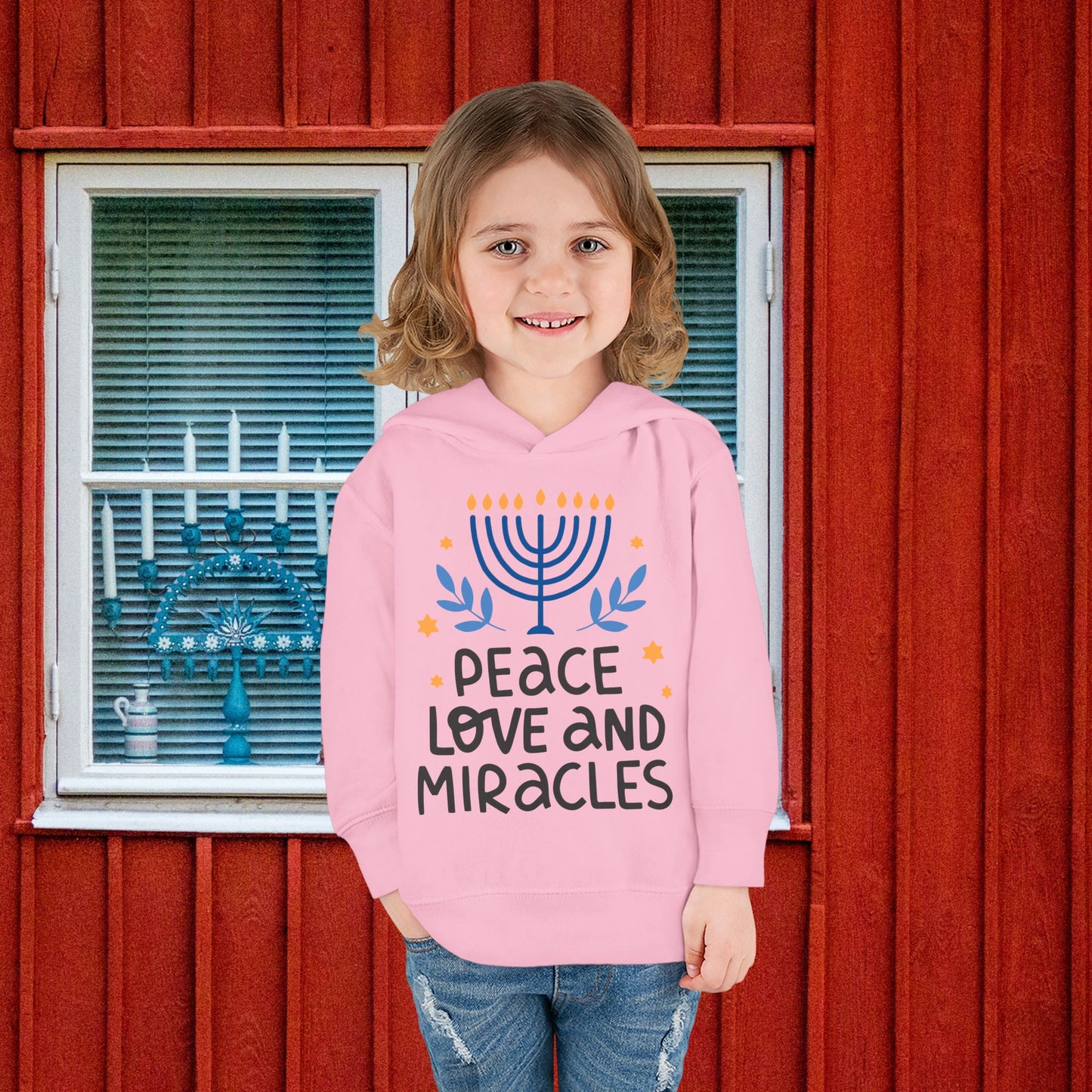 Hanukkah Peace Love & Miracles 1 Toddler Pullover Fleece Hoodie