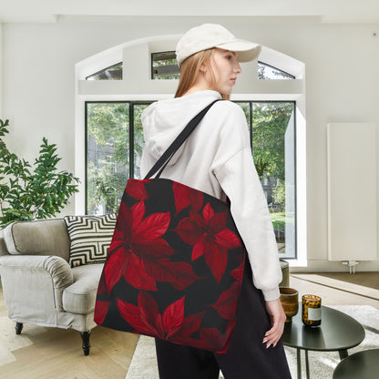 Midnight Poinsettia Garden Canvas Tote Bag